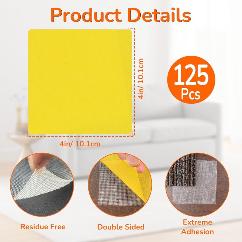 JutboRstp Carpet Tile Tape Double Sided 4" x 4", 125 Tabs Per Pack, Adhesive Connectors for Hardwood Floors, Stair Treads, Tile Floors - Image 4